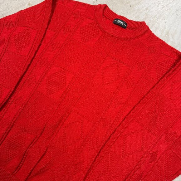 Vintage St Michael Knit Sweater Red Crewneck Made in UK Geometric Large - Picture 3 of 9